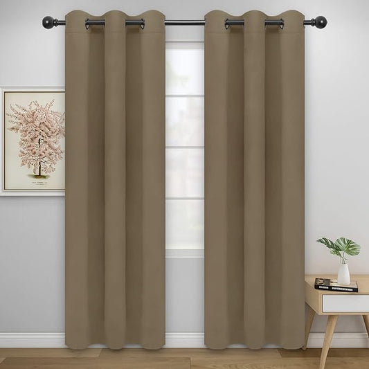 Easy-Going Blackout Curtains for Bedroom, Solid Thermal Insulated Grommet and Noise Reduction Window Drapes, Room Darkening Curtains for Living Room, 2 Panels(46x84 in, Tan)