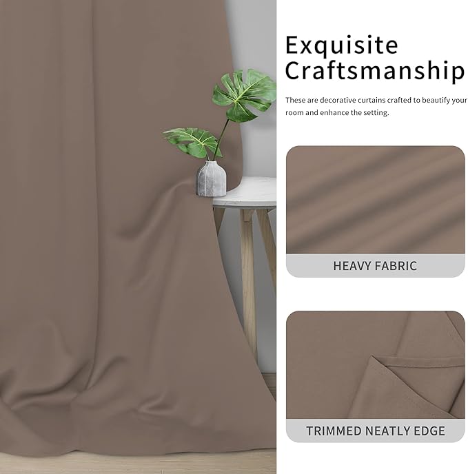 Easy-Going Blackout Curtains for Bedroom, Solid Thermal Insulated Grommet and Noise Reduction Window Drapes, Room Darkening Curtains for Living Room, 2 Panels(42x84 in, Camel)