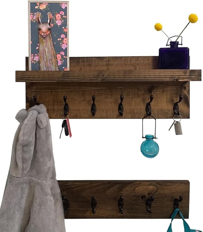 Coat Rack with Shelf Wall Mounted with Storage (Choose Your Length) Towel Rack Entryway Organizer Key Hooks (28" L (7 Hooks) Set of 2)