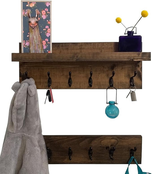 Coat Rack with Shelf Wall Mounted with Storage (Choose Your Length) Towel Rack Entryway Organizer Key Hooks (48" L (11 Hooks) Set of 2)