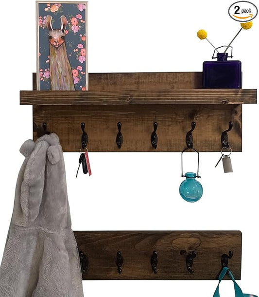Coat Rack with Shelf Wall Mounted with Storage (Choose Your Length) Towel Rack Entryway Organizer Key Hooks (40" L (10 Hooks) Set of 2)