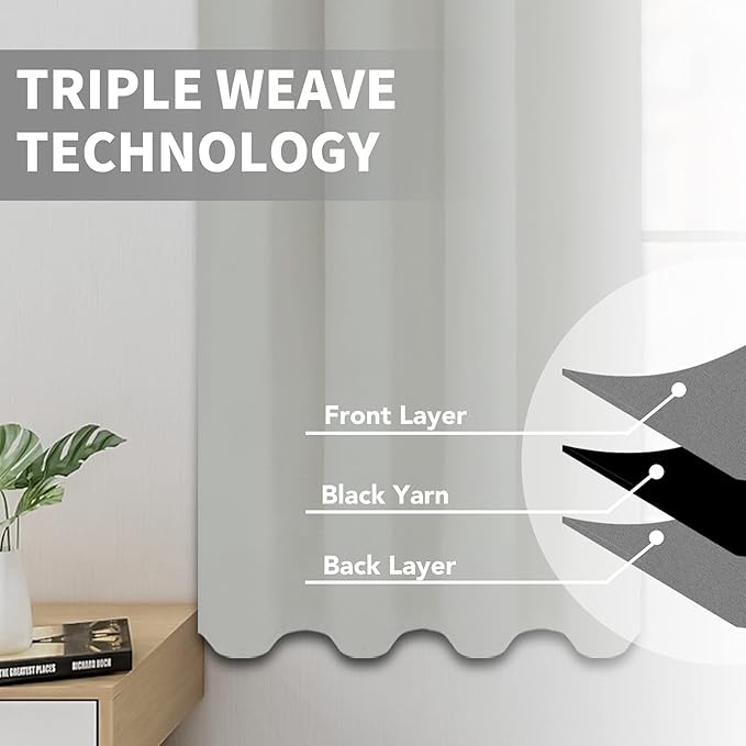 Easy-Going Blackout Curtains for Bedroom, Solid Thermal Insulated Grommet and Noise Reduction Window Drapes, Room Darkening Curtains for Living Room, 2 Panels(52x108 in, Greyish White)