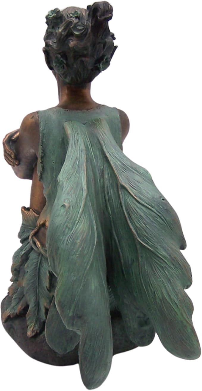 Copper Toned Fairy Holding Knees with Blue Accents Garden Statue, Whimsical Outdoor Decor, 13 Inches
