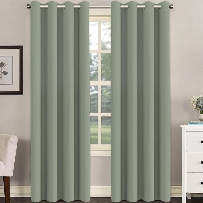 H.VERSAILTEX Room Darkening Curtains for Living Room Light Reducing Thermal Insulated Window Treatment Panels/Drapes Grommet Top 2 Panels Sea Grass - 52 x 96 Inches