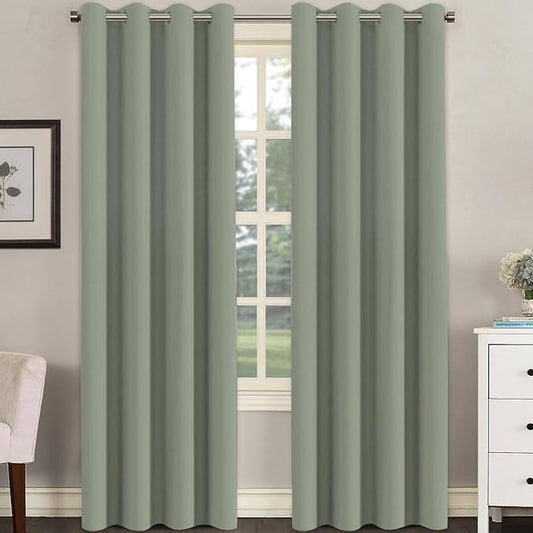 H.VERSAILTEX Room Darkening Curtains for Living Room Light Reducing Thermal Insulated Window Treatment Panels/Drapes Grommet Top 2 Panels Sea Grass - 52 x 96 Inches