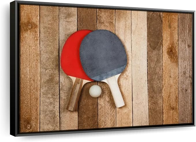 ElephantStock Ping Pong Wall Art - Horizontal Framed Canvas - 1-Piece Living Room Wall Decor - Photography Canvas Print - Brown and Red Decor for Wall - 13" X 9"