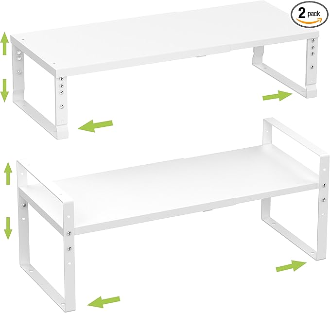 Expandable,Stackable Spice Rack,Seasoning Organizer and Storage,Spices Jar Racks for Cabinet,Countertop, Metal Pantry, Cupboard,Laundry Storages,Heavy Duty(2 Packs/Medium/White)
