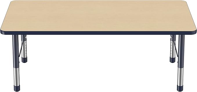 Factory Direct Partners FDP Rectangle Activity School and Classroom Kids Table (36 x 60 inch), Toddler Leg, Adjustable Height 15-24 inches - Maple Top and Navy Edge