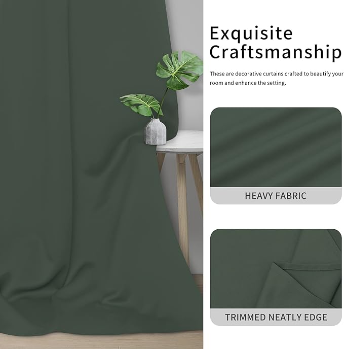 Easy-Going Blackout Curtains for Bedroom, Solid Thermal Insulated Grommet and Noise Reduction Window Drapes, Room Darkening Curtains for Living Room, 2 Panels(42x72 in, Greyish Green)