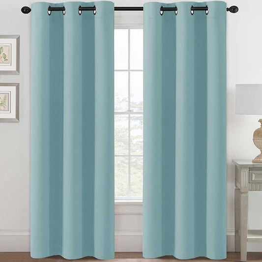 H.VERSAILTEX Blackout Curtains for Bedroom Thermal Insulated Room Darkening Living Room Curtains 84 Inch Long Grommet Privacy Protection Window Curtain Panels/Drapes, 2 Panels, Mineral Blue