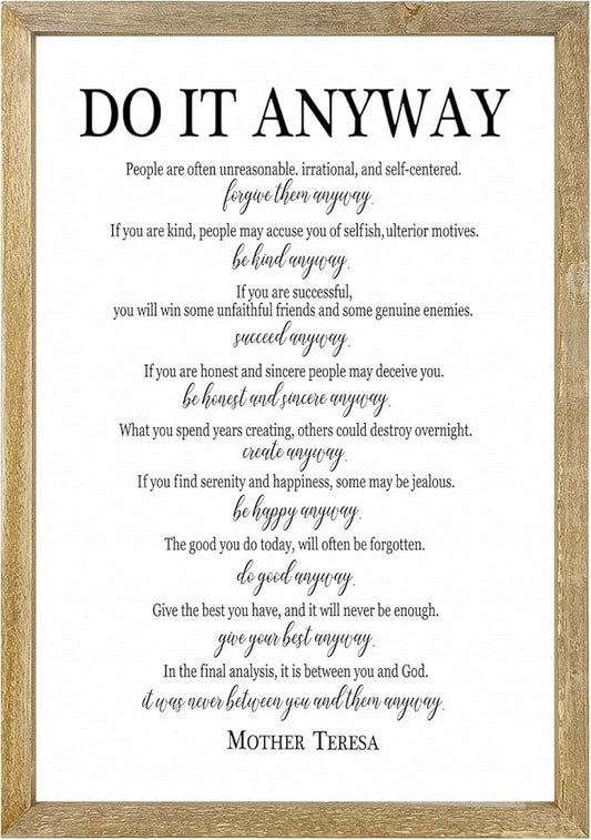 Do It Anyway Mother Teresa Wall Art Decor 16x11 Inch Wooden Framed Wall Hanging Sign (Wood)