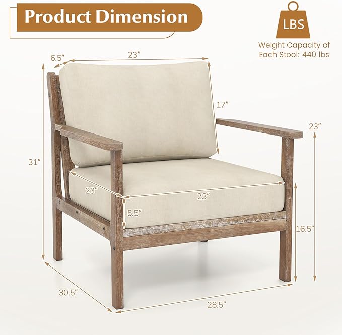 Giantex Mid Century Modern Accent Chair Set of 2, Wooden Arm Chair w/Solid Wood Frame, Removable Seat Cushion & Pillow, Vintage Comfy Reading Chair for Living Room, Bedroom, Study