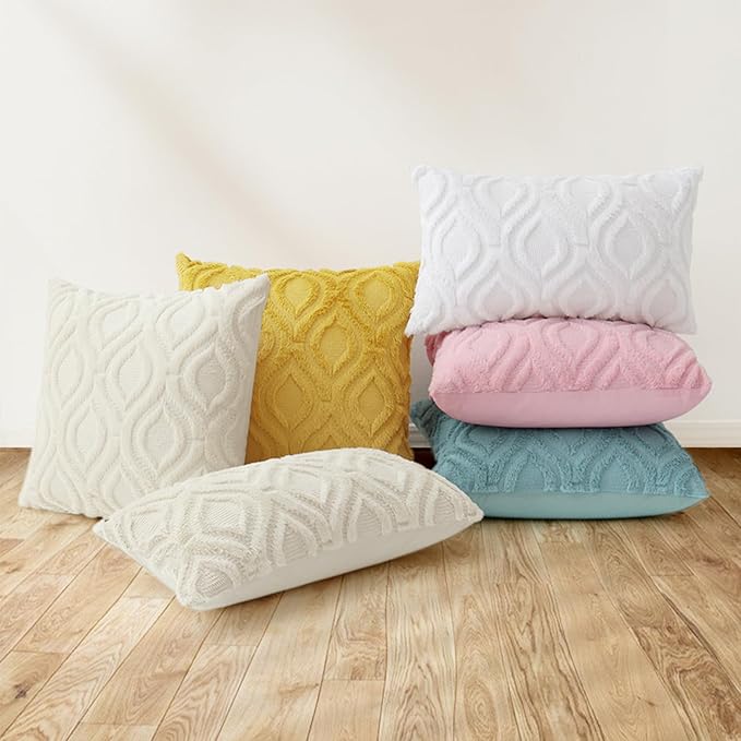 decorUhome Fall Throw Pillow Covers 22x22 Inch Set of 2, Soft Plush Decorative Faux Fur Aqua Solid Couch Pillow Covers, Accent Farmhouse Neutral Square Euro Pillow Cases for Sofa Bed Living Room