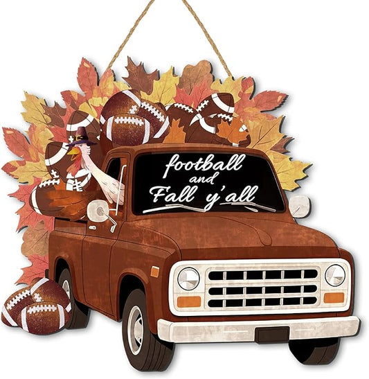 COLOR VALLEY ART Fall Pumpkin Welcome Sign Hello Fall Wood Hanging Decoration Autumn Wooden Signs Rustic Thanksgiving Decorative for Porch Home Wall Indoor Decor, 12.9L''x11.4W'' (Car)