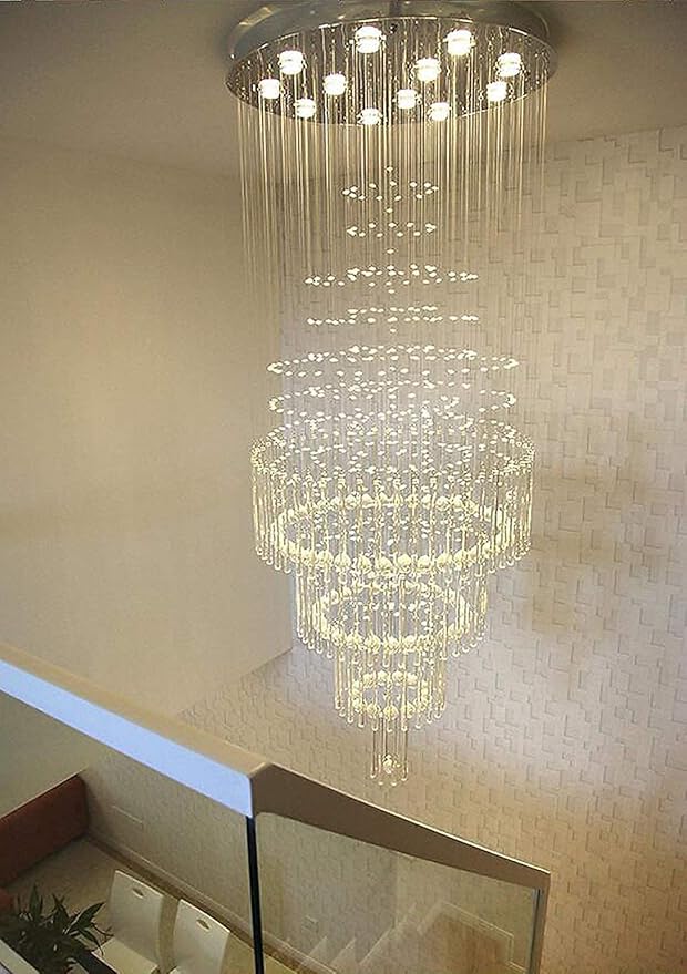 Flashing God D32''X H110'' High Ceiling Chandelier Crystal Raindrop Chandeliers Staircase Large Chandelier Villa Entrance Foyer Ceiling Light High Ceiling Pendant Light Fixture