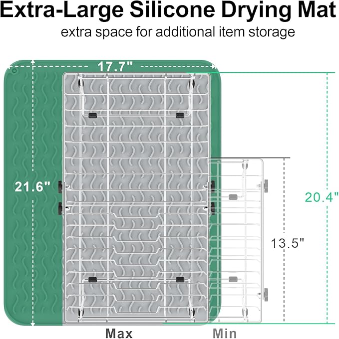 GSlife in Sink Dish Drying Rack - Capacity Expandable Stainless Steel Over Sink Dish Drainer Drying Rack (13.4''-20.4'') with Silicone Mat for Kitchen Counter Large Capacity, Black