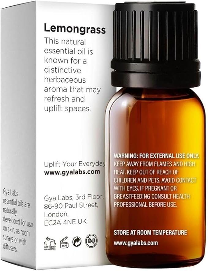 Gya Labs Lemongrass Essential Oil for Diffuser - 0.34 Fl Oz - 100% Pure Natural - Lemongrass Oil for Hair, Skin, Herbaceous, Candle Making Scent