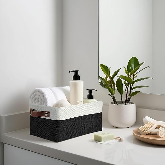 DECOMOMO Small Storage Basket, Closet Storage Bins, Baskets for Organizing Shelves (Black & White, Small - 6 Pack)