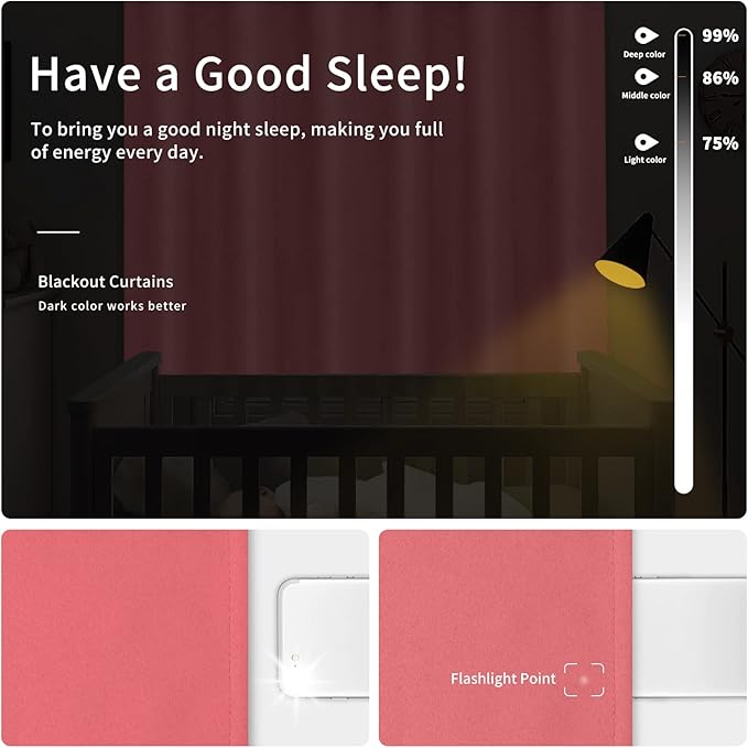 Easy-Going Blackout Curtains for Bedroom, Solid Thermal Insulated Grommet and Noise Reduction Window Drapes, Room Darkening Curtains for Living Room, 2 Panels(46x84 in, Pink)