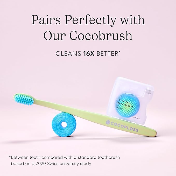 Cocolab Woven Dental Floss, Dentist-Designed Oral Care, Coconut Scent, Waxed, Expanding, Vegan, Kid-Friendly String Floss with Coconut Oil, 1 Spool (33 yd)
