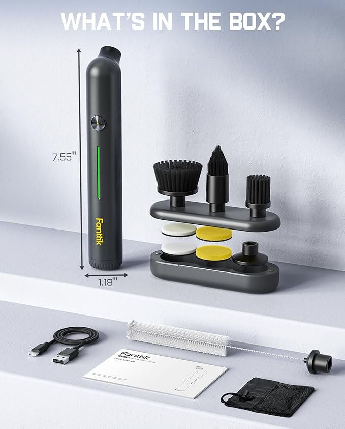 Fanttik G9 Nano Electric Spin Scrubber, Cordless Power Grout Brush, Type-C Fast Charging with LED Power Display, IPX7 Waterproof, 8 Replaceable Heads for Cleaning Grout, Corners, Crevices - Black