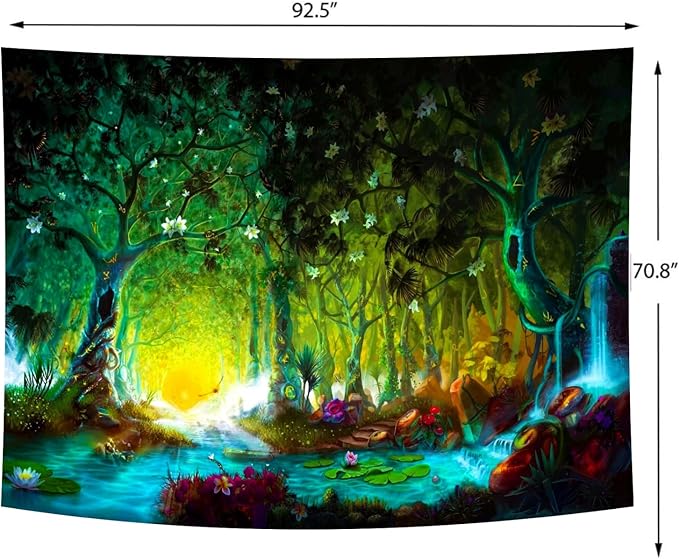 Delur Fantasy Forest Tapestry Mystical River Enchanted Magical Fairy Tale Tree Tapestry Sunrise Landscape Sunset Nature Psychedelic Wall Hanging Headboard for Bedroom Living Room Home Decor (70.8" x 92.5")