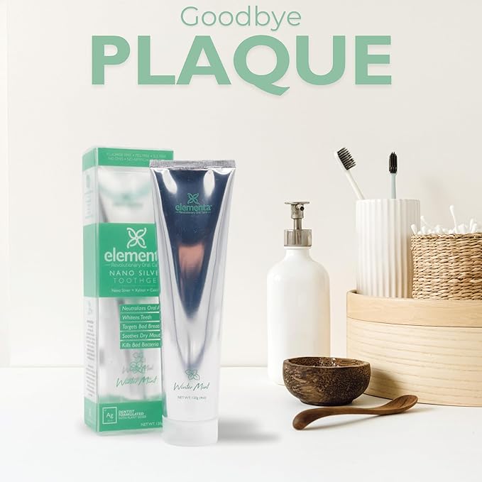 Elementa Silver Non-Foaming Toothpaste Wintermint Flavor | 5 in 1 Teeth Whitening Gel 4 Fl oz | Dentist Formulated All Natural | Professional Whitening Gel | Fluoride Free | Fresh Breath