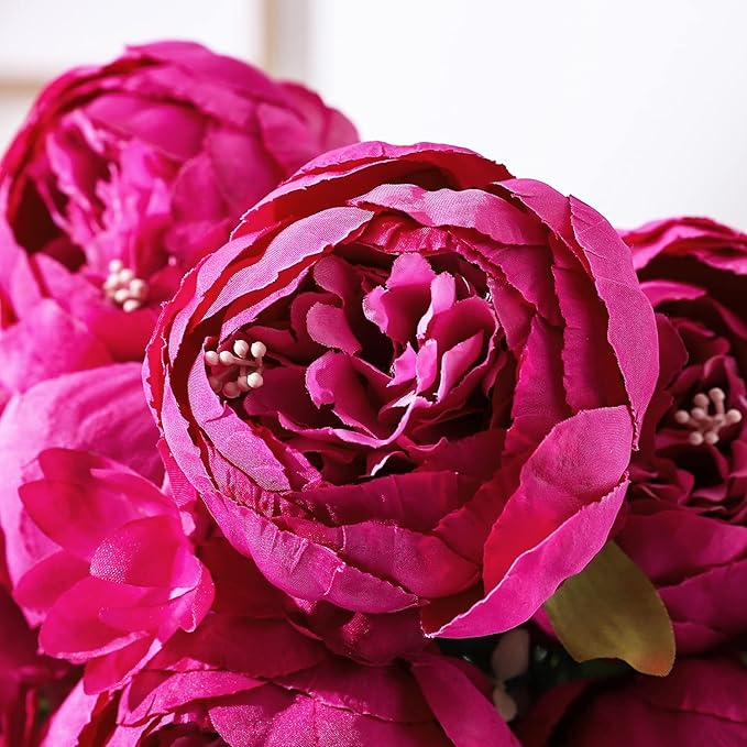 Duovlo Springs Flowers Artificial Silk Peony Bouquets Wedding Home Decoration,Pack of 1 (Spring Hot Pink)