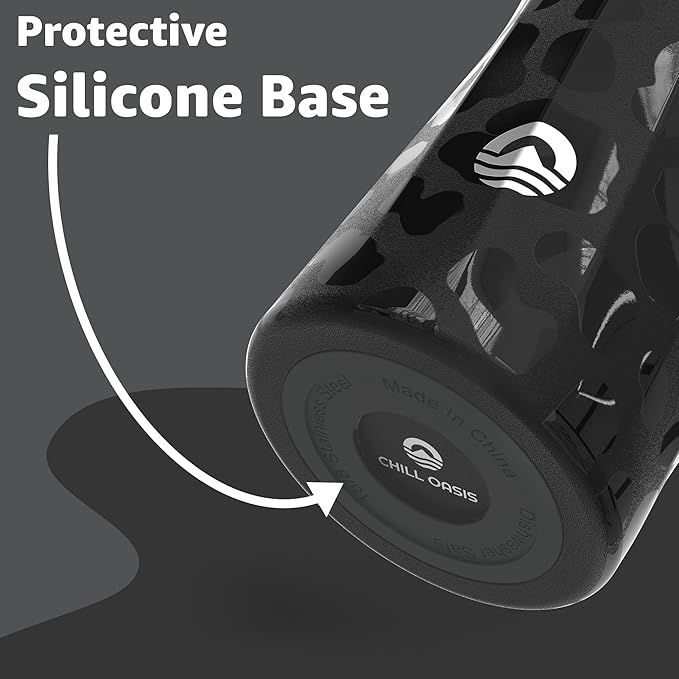 Chill Oasis Water Bottle | Compatible With Popular Flavor Cartridges | BPA Free, Leak Proof, Double-Walled Vacuum Insulated Stainless Steel, and Dishwasher Safe | Cold for 24 Hours (Leopard, 32oz)