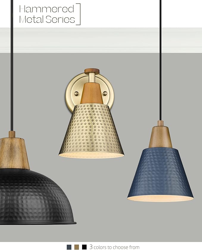 FEMILA 1-Light Vintage Wall Sconces, Antique Brass Industrial Sconces Wall Lighting, Single Bathroom Vanity Light Fixtures Wall Mount Lamp, Hammered Metal Shade,4FG59B BG