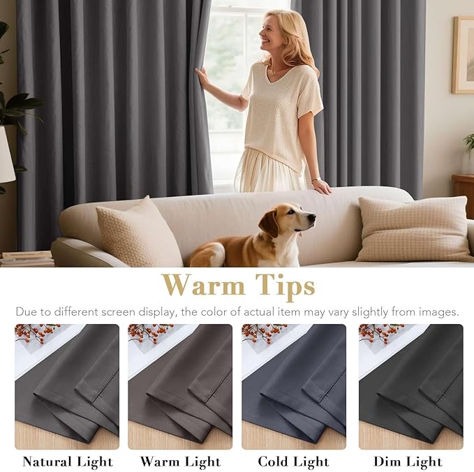 H.VERSAILTEX Premium Solid Thermal Insulated Blackout Grey Curtains Window Drapes - 2 Panels Set- Charcoal Gray, 52x72 Inch,8 Grommets per Panel