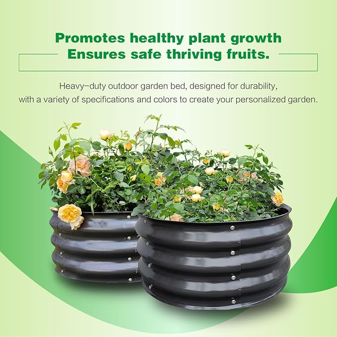 GARDMAX 2 Pack 2x2x1FT Galvanized Round Raised Garden Bed Kit, Metal Planter Boxes Outdoor with Easy Assembly, Large Garden Bed for Vegetables, Fruits, Flower, Herbs Dark Gray