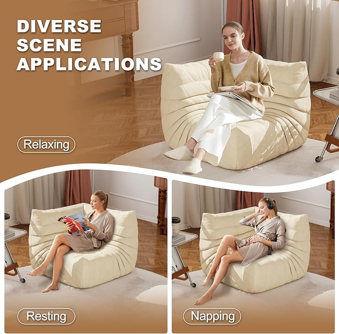 Full Foam Corner Chair – Comfortable Floor Couch for Adults, Waterproof Upholstery, Armless Fireside Lounge Chair for Living Room, Apartment, or Office (White)