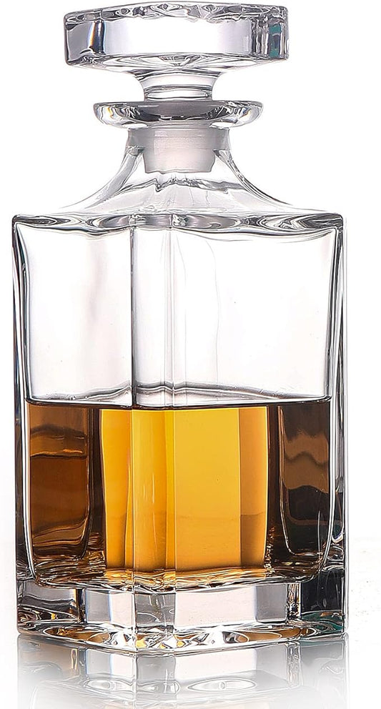 Glass Decanter with Airtight Geometric Stopper - Whiskey Decanter for Wine, Bourbon, Brandy, Liquor, Juice, Water, Mouthwash. Italian Lead-Free Glass (25.97 oz/768ml)