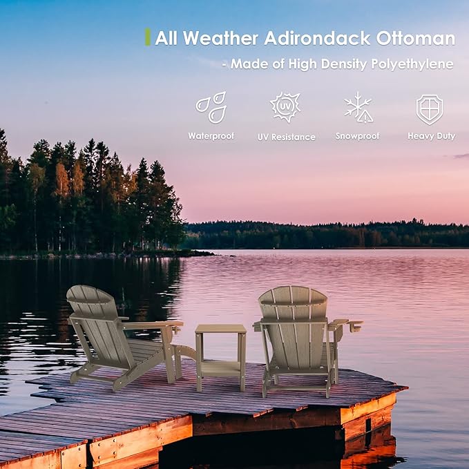 GREENVINES Adirondack-Ottoman | Wood Grain | Set of 4 | HDPE Plastic | Outdoor Footrest | All Weather | Foot Rest | Foot Stool | Desert Brown | for Adirondack Chair