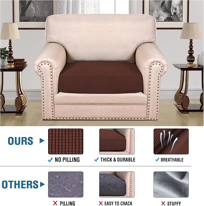 H.VERSAILTEX Super Stretch Individual Seat Cushion Covers Sofa Covers Couch Cushion Covers Slipcover Sets Thick Jacquard Textured Twill Fabric (1 Piece Chair Cushion Cover, Burnt Brick)