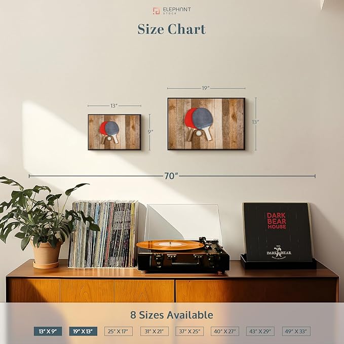 ElephantStock Ping Pong Wall Art - Horizontal Framed Canvas - 1-Piece Living Room Wall Decor - Photography Canvas Print - Brown and Red Decor for Wall - 19" X 13"