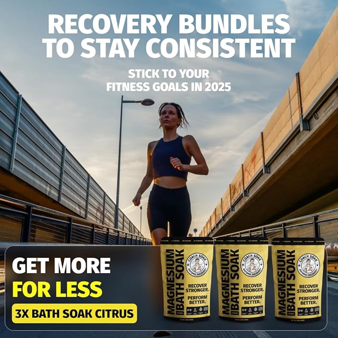 Coach Soak Recovery Bath Soak - Alternative to Epsom Salt Bath Soak - Fast-Absorbing Pure Magnesium Flakes with 21 Minerals, Bath Salts & Essential Oils - 9 lb (Pack of 3)