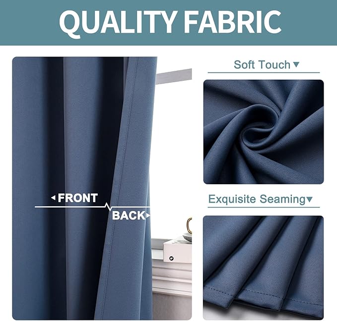 ChrisDowa Grommet Blackout Curtains for Bedroom and Living Room - 2 Panels Set Thermal Insulated Room Darkening Curtains (Stone Blue, 52W x 72L)