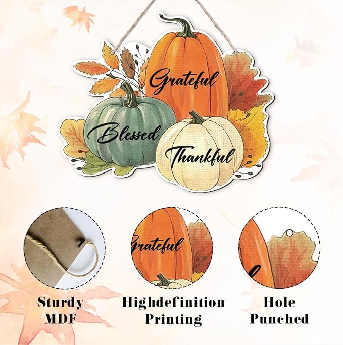 Fall Vibes Door Hanger Sign, Wooden Maple Leaves Mushroom Hanging Decor for Front Door, Fall Wood Wreath Wall Decor for Autumn Harvest Thanksgiving Home Decors, Housewarming Gift