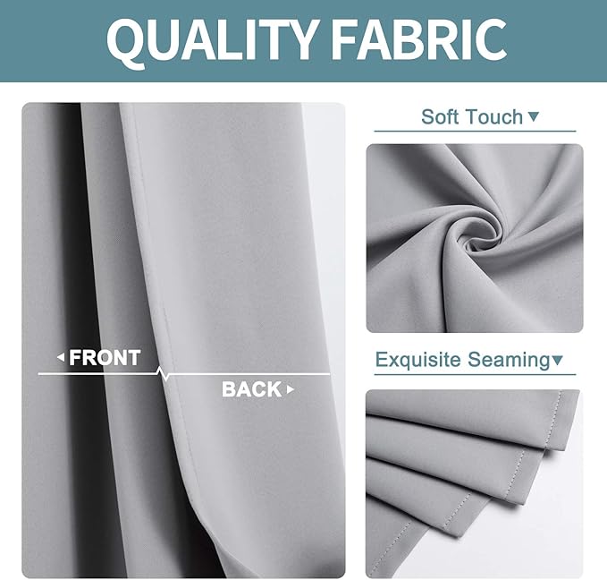 ChrisDowa Small Window Curtains 50 inches Long for Bedroom - Grommet Short Thermal Insulated Room Darkening Curtains for Kitchen (2 Panels, Light Grey, 29 x 50 Inch)