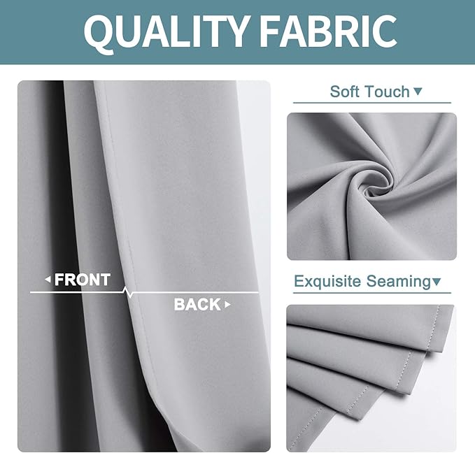 ChrisDowa Blackout Curtains 108 Inches Long 2 Panels Set for Living Room, Grommet Thermal Insulated Room Darkening Curtains for Bedroom (Light Grey, 52 x 108 Inch)