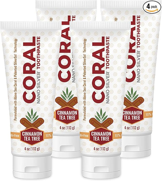 Coral Nano Silver Cinnamon Tea Tree Toothpaste, Natural Fluoride Free Teeth Whitening Toothpaste, Coral Calcium Nano Silver Infused SLS Free 4 Ounce