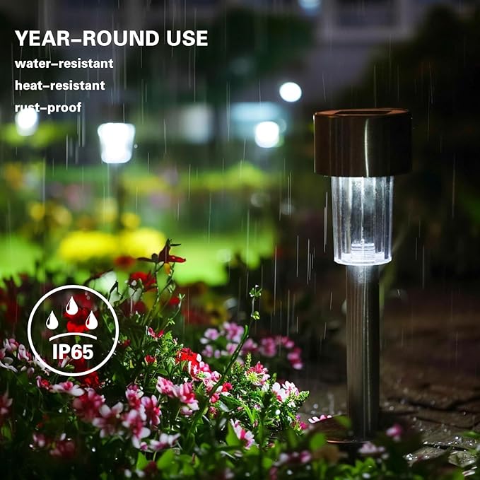 EcoGreen Outdoor Pathway Solar Light, 8pcs Pack,Garden Patio Balcony Walk Way Lights, Stainless Steel Leg, 5000K Daylight, IP65 Waterproof, 1.85 * 12.2in