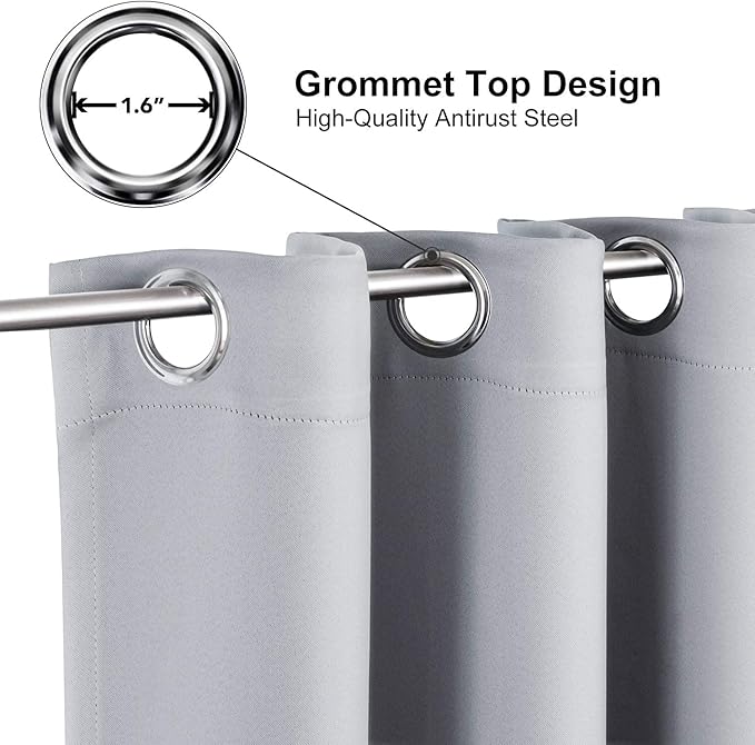 ChrisDowa Small Window Curtains for Kitchen and Bedroom - Grommet Short Thermal Insulated Room Darkening Curtains (2 Panels, Light Grey, 42 x 36 Inch)