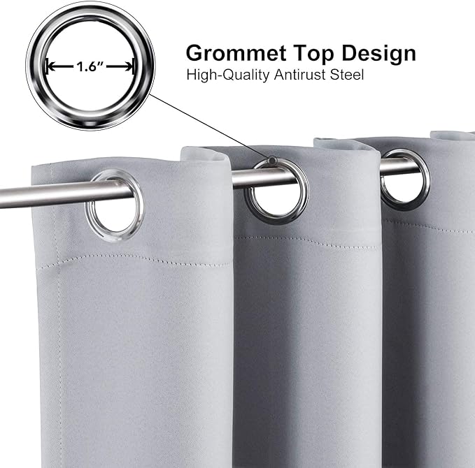 ChrisDowa Small Window Curtains 50 inches Long for Bedroom - Grommet Short Thermal Insulated Room Darkening Curtains for Kitchen (2 Panels, Light Grey, 29 x 50 Inch)