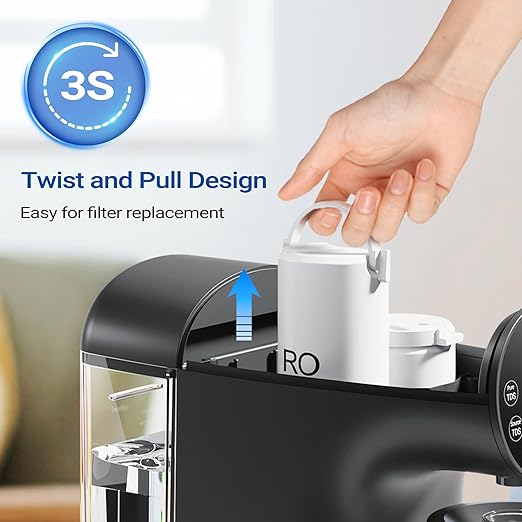 Ecoviva Countertop Reverse Osmosis System RO Water Filter, 5-Stage Filtration, Real-time TDS Monitor, 3:1 Pure to Drain, No Installation Portable Water Purifier-Black