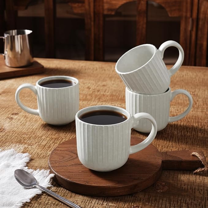 famiware Coffee Mugs Set of 4, Starlight 11 oz Mug Cup Set with Handle for Coffee, Tea, Cocoa, Milk - Ceramic Stoneware Mug Set, Matte White