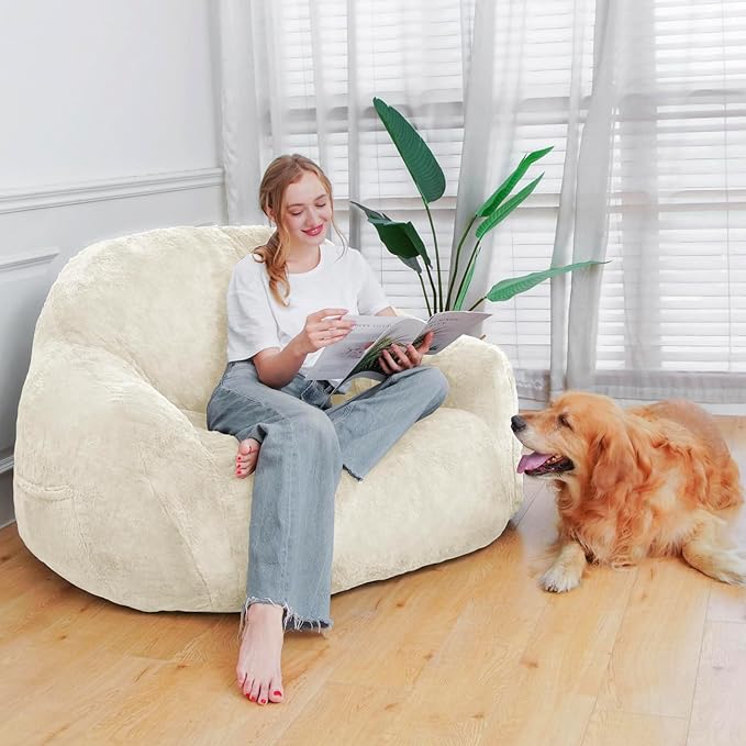 Giant Bean Bag Chair, Oversized Bean Bag Chairs for Adults and Kids, Gaming Chair Stuffed Memory Foam | Storage | Non-Slip, Removable Bean Bag Sofa Comfy Chair for Bedroom, Livingroom (Beige)