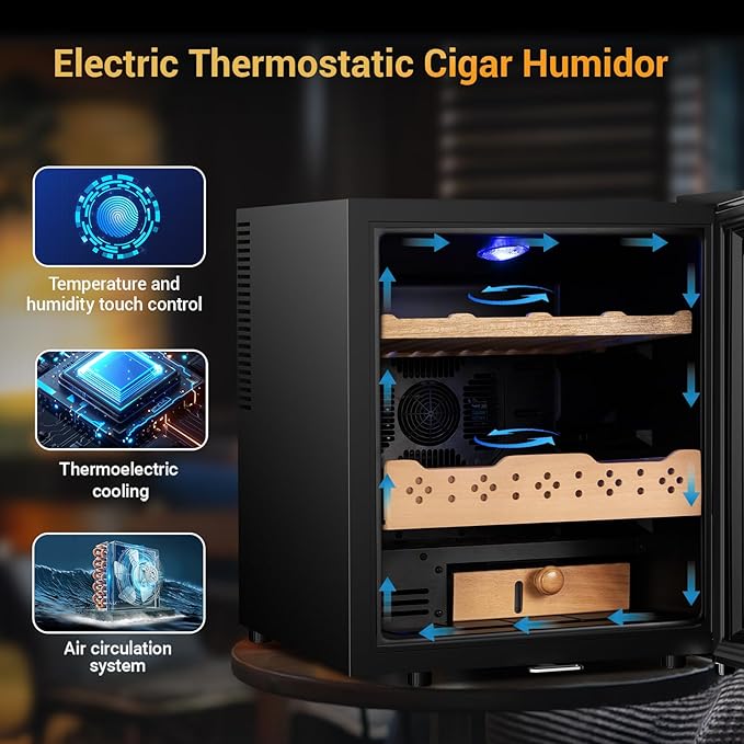 Electric Humidor for Cigars, 50L 300 Counts Large Capacity, Thermostatic Electric Cigar Cooler Cabinet with Spanish Cedar Wood Shelves, Digital LED Screen, Smart Humidity & Temp Control, Gifts for Men